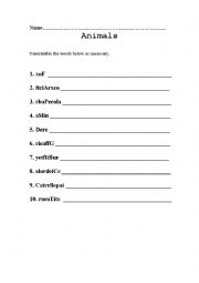 English Worksheet: Animals: Unscramble the words