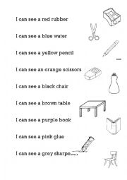 English Worksheet: Vocabulary-colours and school supplies