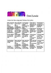 English Worksheet: Neon lights by Demi Lovato