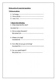 English Worksheet: reported questions