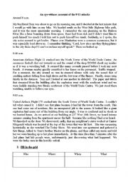 English Worksheet: an eye witness account about 9/11 reading comprehension