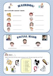English Worksheet: Physical Description - Hairdos and Facial Hair - Vocabulary and Activity