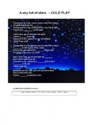 English Worksheet: SONG: sky full of stars