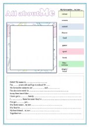 English Worksheet: All about me