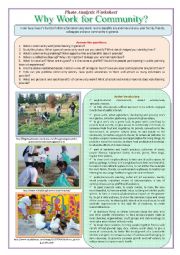 English Worksheet: Photo Analysis Worksheet: Why Work for Community?