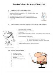 English Worksheet: Teachers Back to School Check List