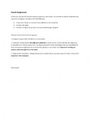 English Worksheet: Novel assignment