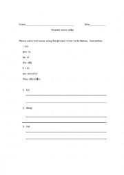 English Worksheet: Writing present tense verb sentences