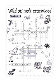 Wild animal crossword pair work A