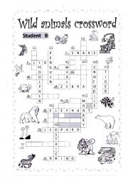 English Worksheet: Wild animal crossword pair work B