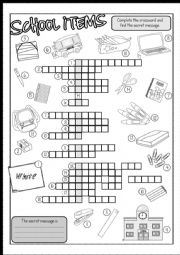 School Items CROSSWORD (B&W version)