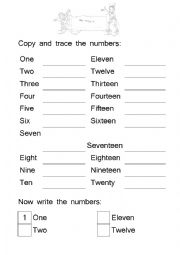 English Worksheet: Numbers 1-20 for kids