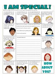 English Worksheet: I am special! --Modal can and superlatives