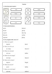 English Worksheet: Numbers and colors