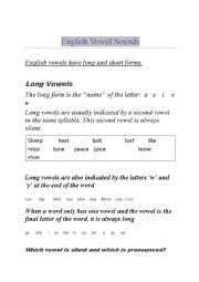 English Worksheet: Short and Long Vowels Rules