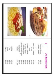 English Worksheet: restaurant menu