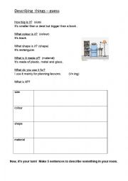 English Worksheet: Describing objects and a bedroom