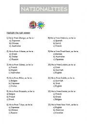 English Worksheet: Nationalities