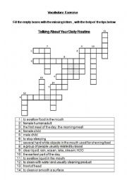 English Worksheet: CROSSsWORD-DAILY.ROUTINE-ACTIVITY.AND.ANSWERS