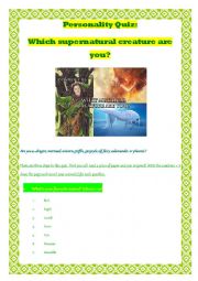 English Worksheet: Which supernatural creature re you?