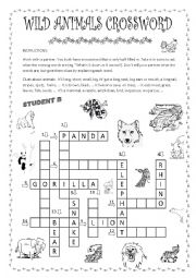 English Worksheet: Wild animals crossword student B