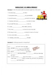 English Worksheet: SIMPLE PAST VS  SIMPLE PRESENT