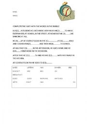 English Worksheet: Complete the gaps with the words from the bubble.Daily routine.