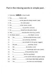 English Worksheet: Close exercise, Simple past.