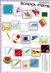 English Worksheet: School Items BOARDGAME