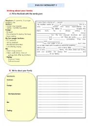 English Worksheet: writing about family