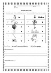 English Worksheet: Has -doesnt have 