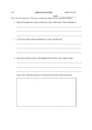 English Worksheet: Labor Day Holiday Listening/Writing Responses