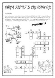 English Worksheet: Farm Animals Crossword