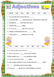 English Worksheet: Adjectives, gap fill and use