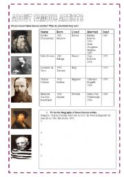English Worksheet: ABOUT FAMOUS ARTISTS: SIMPLE PAST