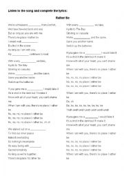 English Worksheet: Rather be song