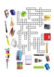 English Worksheet: crossword school supplies