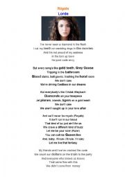 English Worksheet: Lorde- Royals