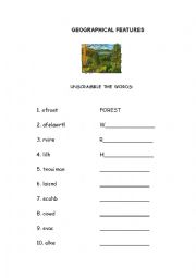 English Worksheet: Geographical features