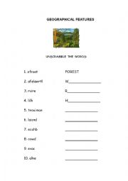 English Worksheet: Geographical features