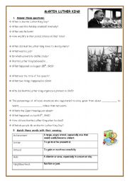 English Worksheet: Video about Martin Luther King (Biography)