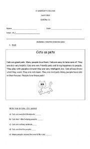 English Worksheet: reading comprehension