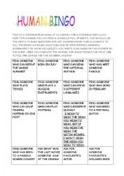 English Worksheet: HUMAN BINGO