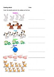 English Worksheet: Counting Animals