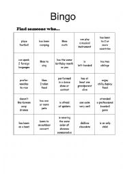 English Worksheet: Bingo-Find someone who...