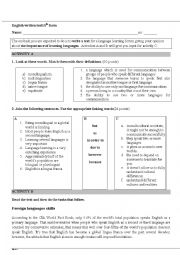 English Worksheet: English Test 10th Grade