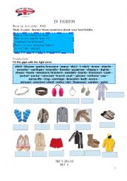 English Worksheet: In Fashion Part 1