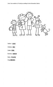 English Worksheet: Coloring the members of a family