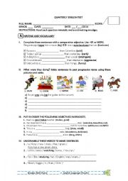 English Worksheet: English Test - Comparatives, adjectives, past continuous + reading