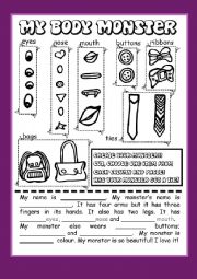 English Worksheet: My Monsters body (Cut & Paste)